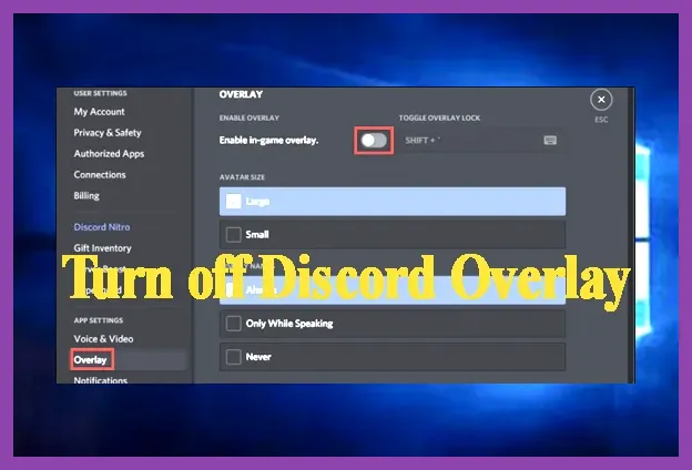 Discord user settings showing the option to disable in-game overlay