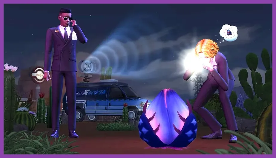 A group of Sims attacking the Mother Plant in The Sims 4 StrangerVille