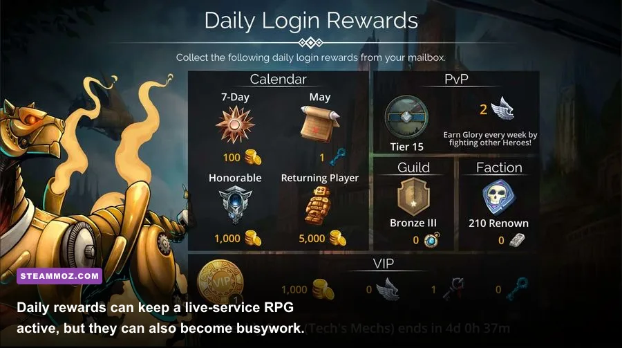 Eternal Destiny RPG daily login rewards and event menu