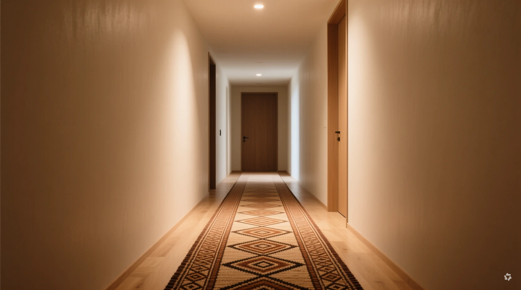 narrow hallway runner rug with visible flooring on both sides