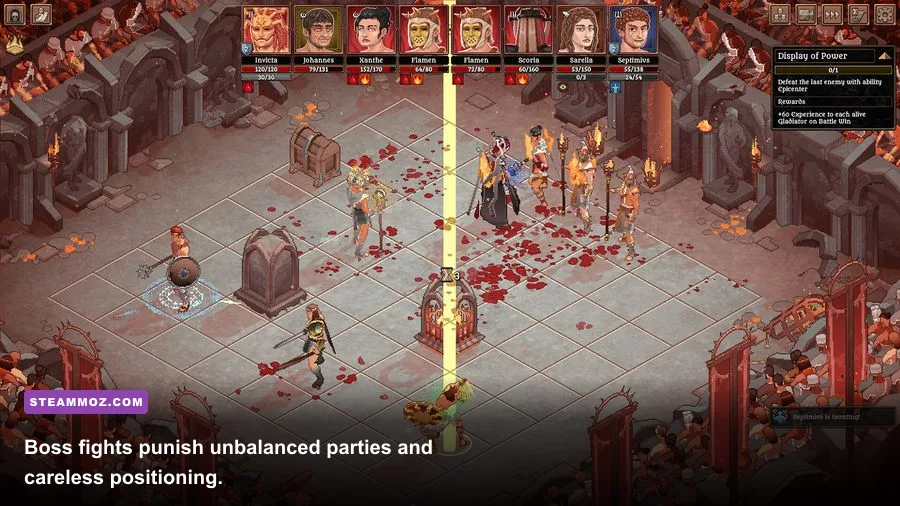 Bloodgrounds gladiator squad facing a powerful arena boss
