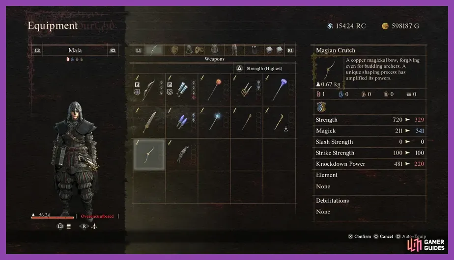Dragonforged endgame gear and weapons inventory screen in Dragon's Dogma 2
