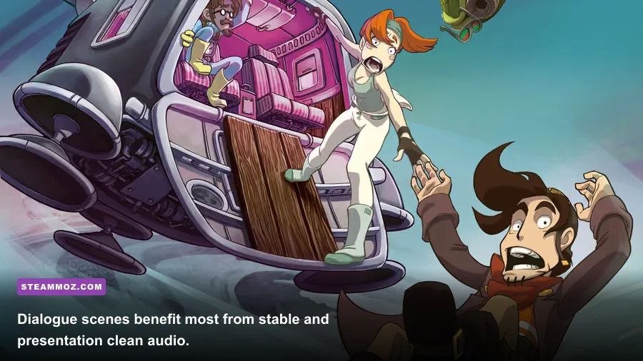 Bozo and Organon characters during a Deponia Doomsday dialogue scene