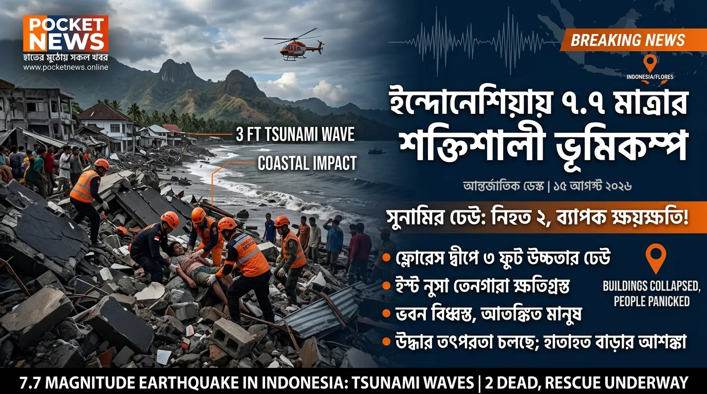 ইন্দোনেশিয়ায় ৭.৭ মাত্রার শক্তিশালী ভূমিকম্প, সুনামির ঢেউ; নিহত ২ ইন্দোনেশিয়ায় ৭.৭ মাত্রার শক্তিশালী ভূমিকম্প, সুনামির ঢেউ; নিহত ২