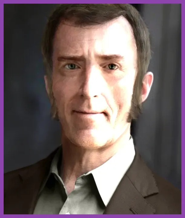 Cave Johnson aperture science CEO portrait in Portal 2