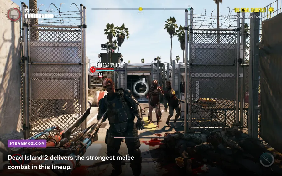 Dead Island 2 survivor using Fury mode against zombies in Los Angeles