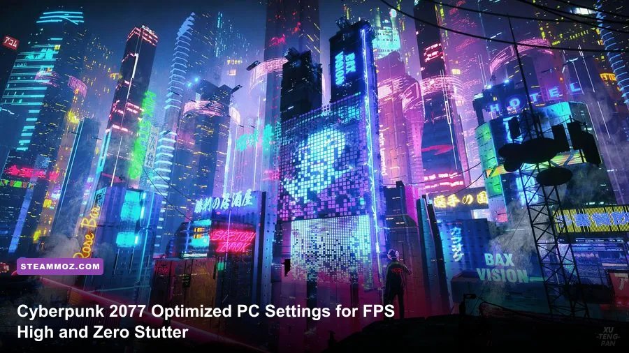 Cyberpunk 2077 Night City bustling neon street with dynamic lighting