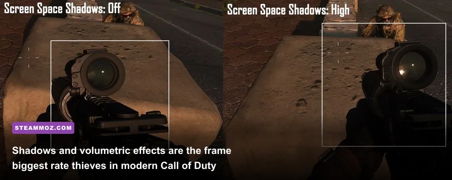 Call of Duty quality settings menu showing texture and shadow controls