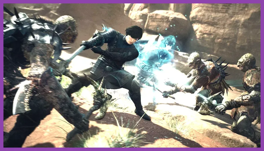Warfarer Arisen wielding endgame weapons in Dragon's Dogma 2 Unmoored World