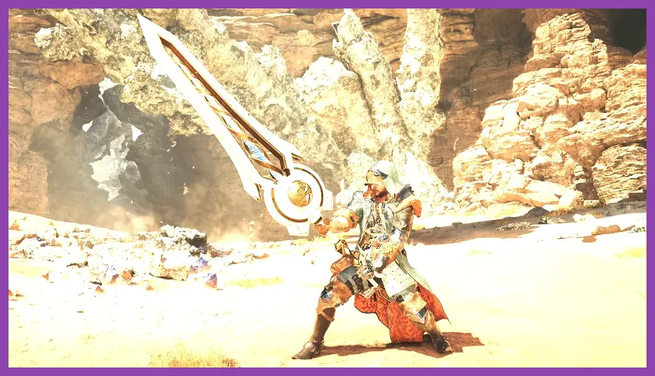 Hunter wielding a Great Sword against a large beast