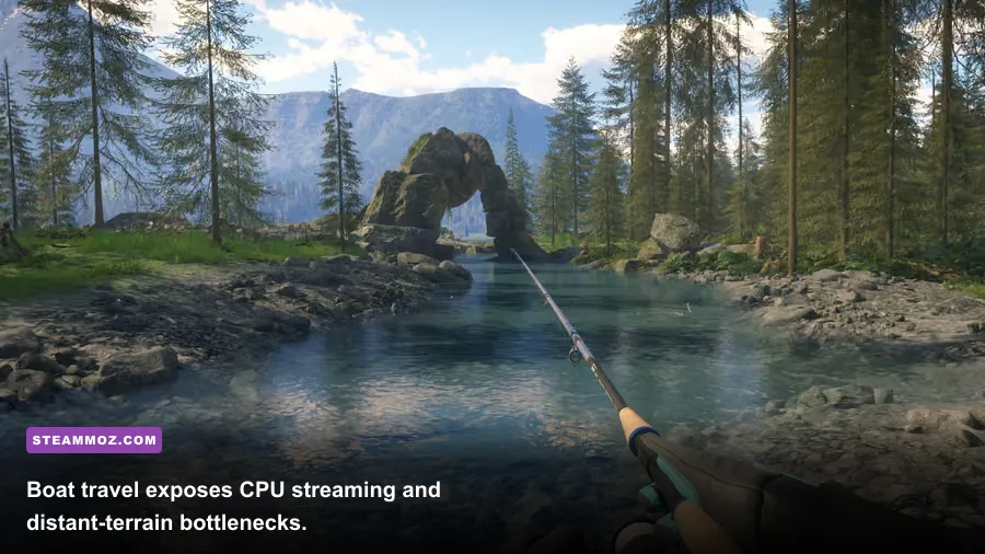Boat exploration on a river in Call of the Wild The Angler Norway Reserve