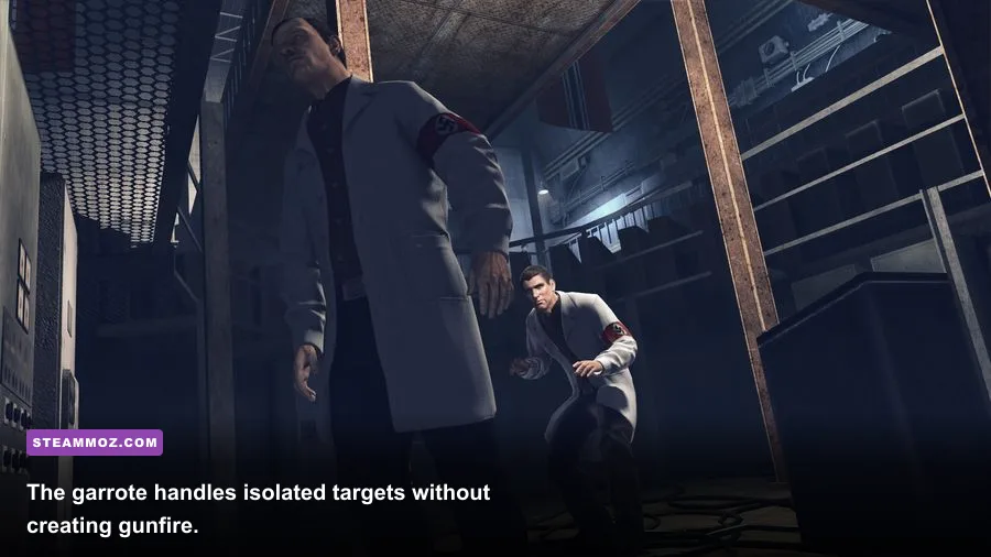 Agent Alekhine performing a silent garrote takedown in Alekhine's Gun