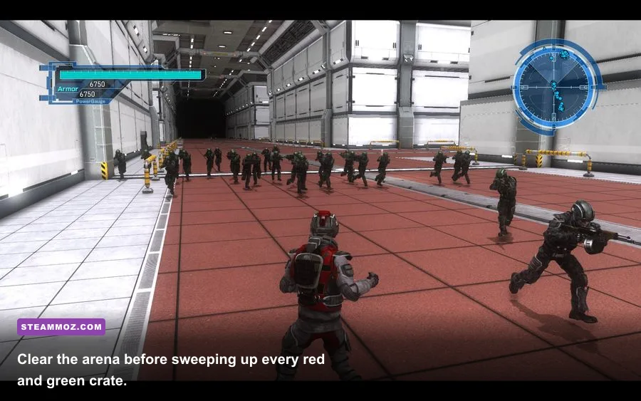 Earth Defense Force 5 Ranger collecting weapon crates after an alien battle