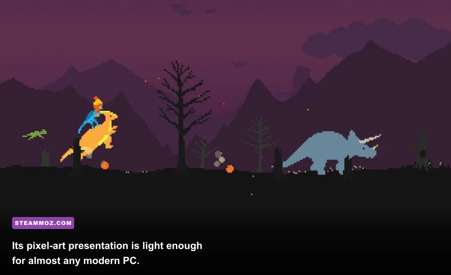 Dino Run DX pixel-art dinosaur racing across a prehistoric landscape