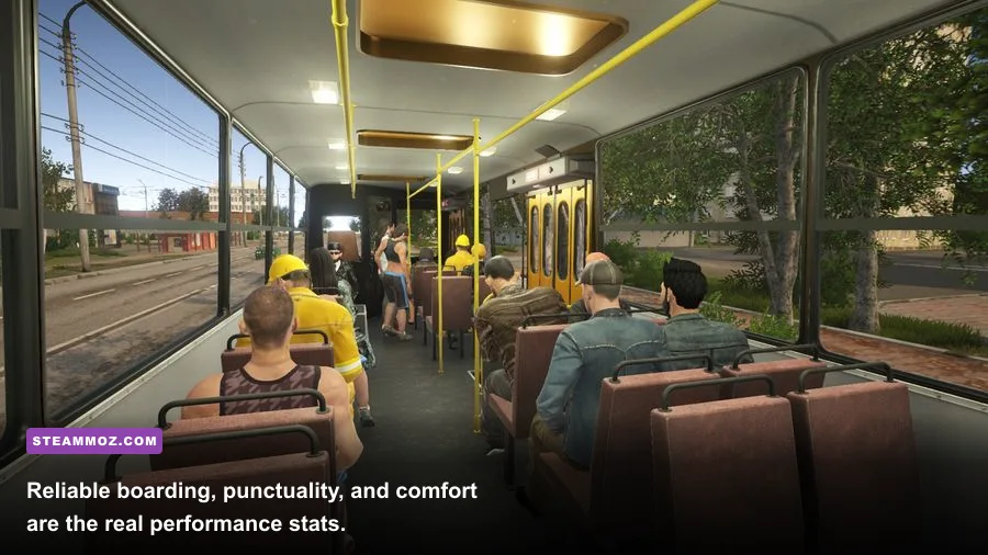 Passengers boarding a Hungarian bus at a stop in Bus Driver Simulator