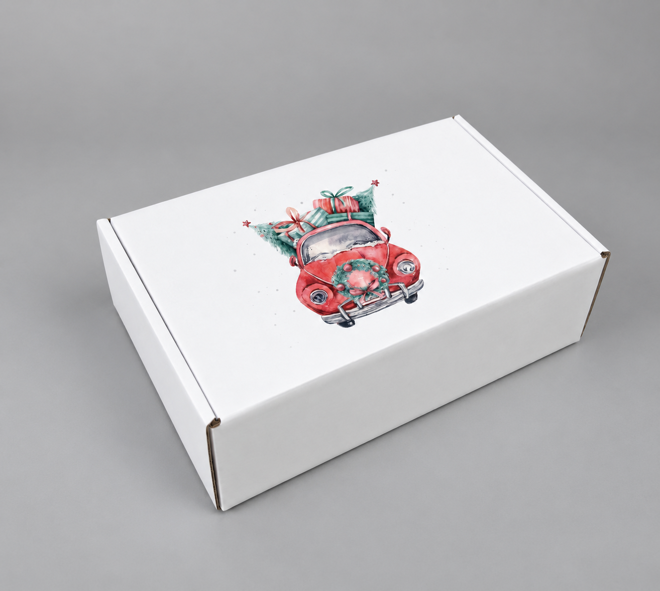 Самосборная почтовая коробка с новогодним авто, Paperibox Алматы