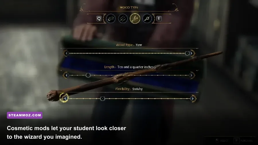 Customized Hogwarts Legacy student holding a wand in the open world