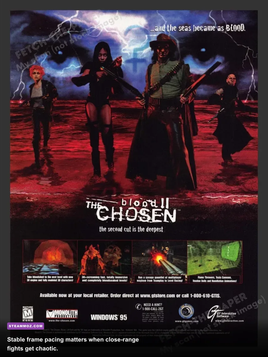 Caleb using the shotgun during a Blood II The Chosen combat encounter