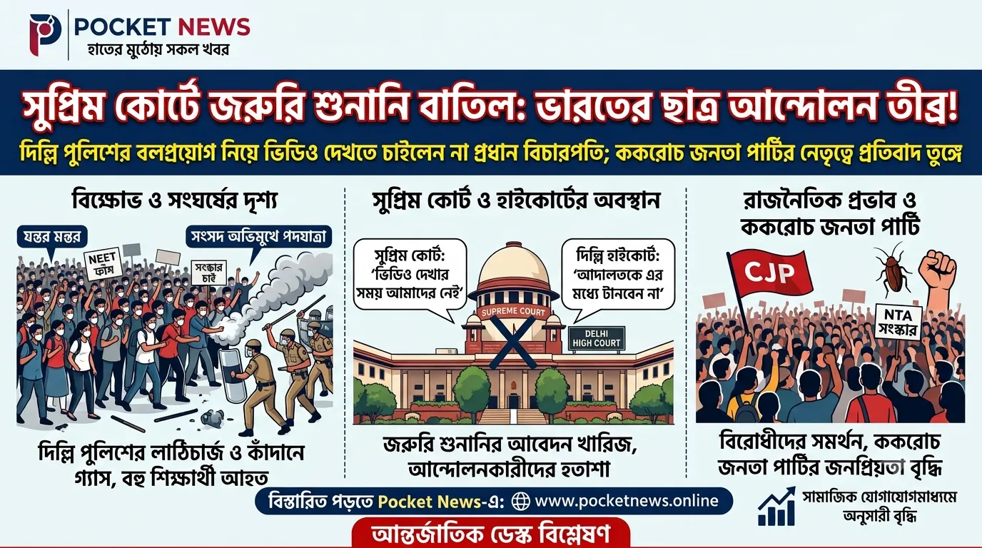ভারতে ছাত্র আন্দোলন ঘিরে উত্তেজনা তীব্র: দিল্লি পুলিশের ‘বলপ্রয়োগ’ নিয়ে জরুরি শুনানি নিল না সুপ্রিম কোর্ট ভারতে ছাত্র আন্দোলন ঘিরে উত্তেজনা তীব্র: দিল্লি পুলিশের ‘বলপ্রয়োগ’ নিয়ে জরুরি শুনানি নিল না সুপ্রিম কোর্ট