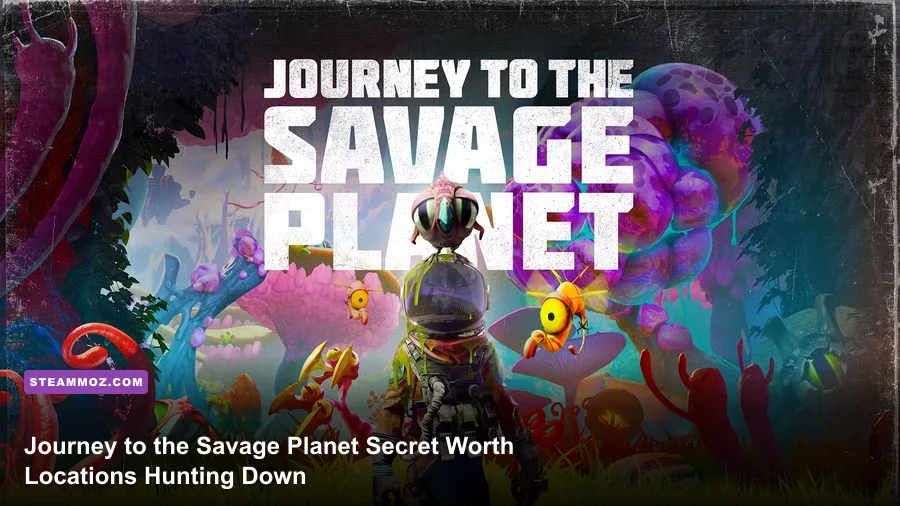 Journey to the Savage Planet explorer overlooking the colorful AR-Y 26 landscape