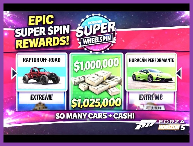 Super Wheelspin landing on high credit rewards in Forza Horizon 5