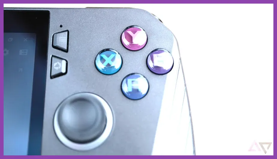 Close up of ASUS ROG Ally X controls for mapping mount hotkeys