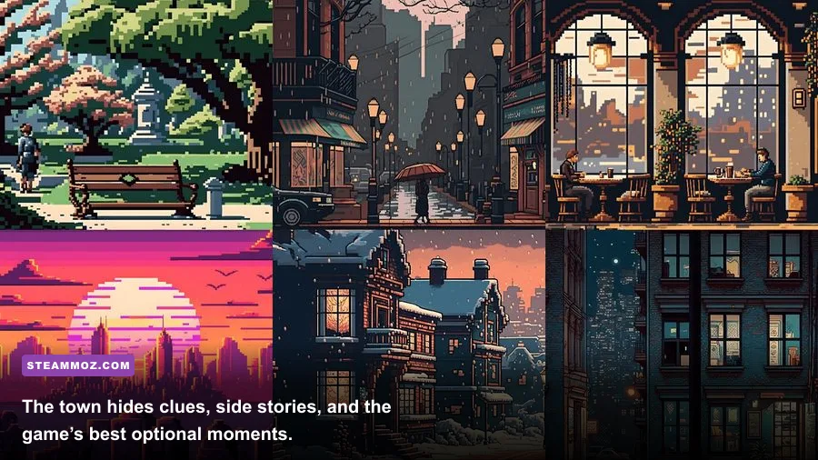 Colorful pixel-art town from Dropsy