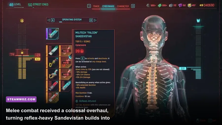 V using the Militech Apogee Sandevistan and Katana in fast-paced melee combat
