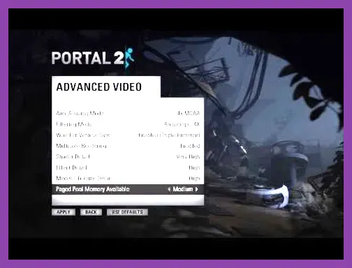 Portal 2 advanced video settings menu options for maximum framerate