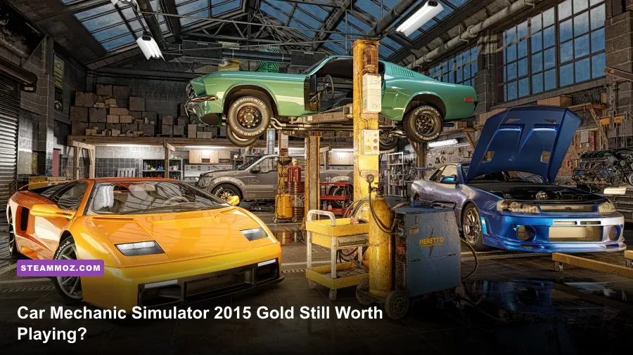 Car Mechanic Simulator 2015 Gold Edition garage with a car on the lift