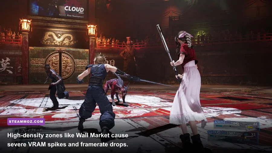 Tifa Lockhart performing martial arts combat in Wall Market