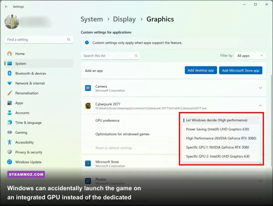 Windows 11 high performance GPU selection for Don't Be Afraid 2