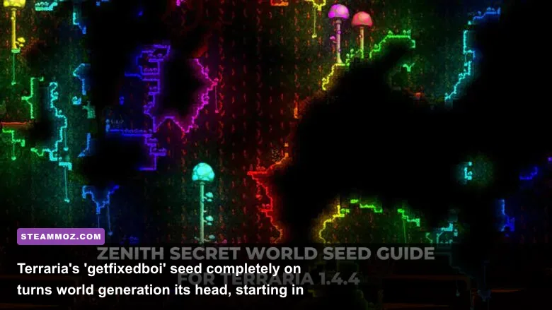 Terraria player character standing in the upside-down underworld on the get fixed boi seed