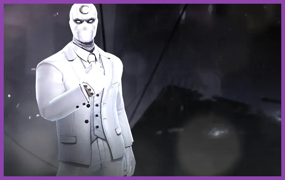 Moon Knight wearing the Mr Knight uniform during a Marvel Future Fight boss fight