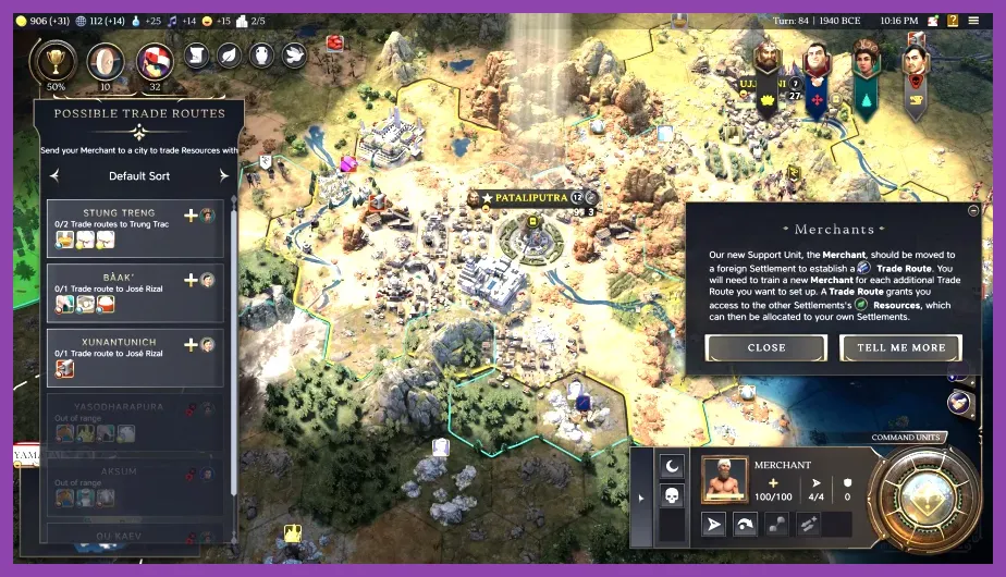 Civilization 7 Modern Age trade network connecting a wealthy empire