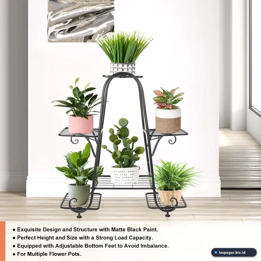 rak pot bunga besi bertingkat untuk vertical garden taman belakang minimalis
