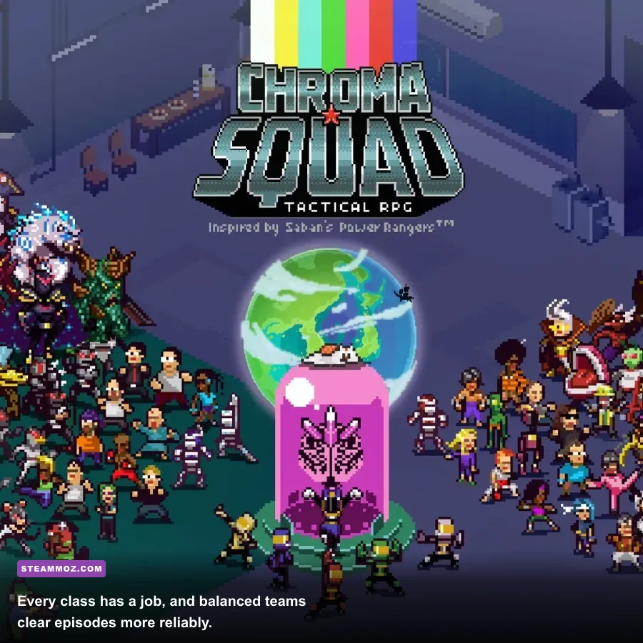Chroma Squad team showing different actor classes and combat roles