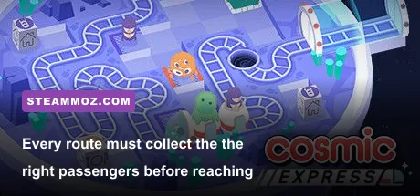 Cosmic Express gameplay showing train tracks connecting passenger stations