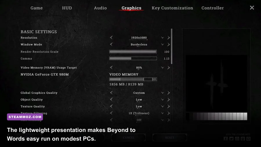 Beyond Words PC graphics and accessibility settings during gameplay
