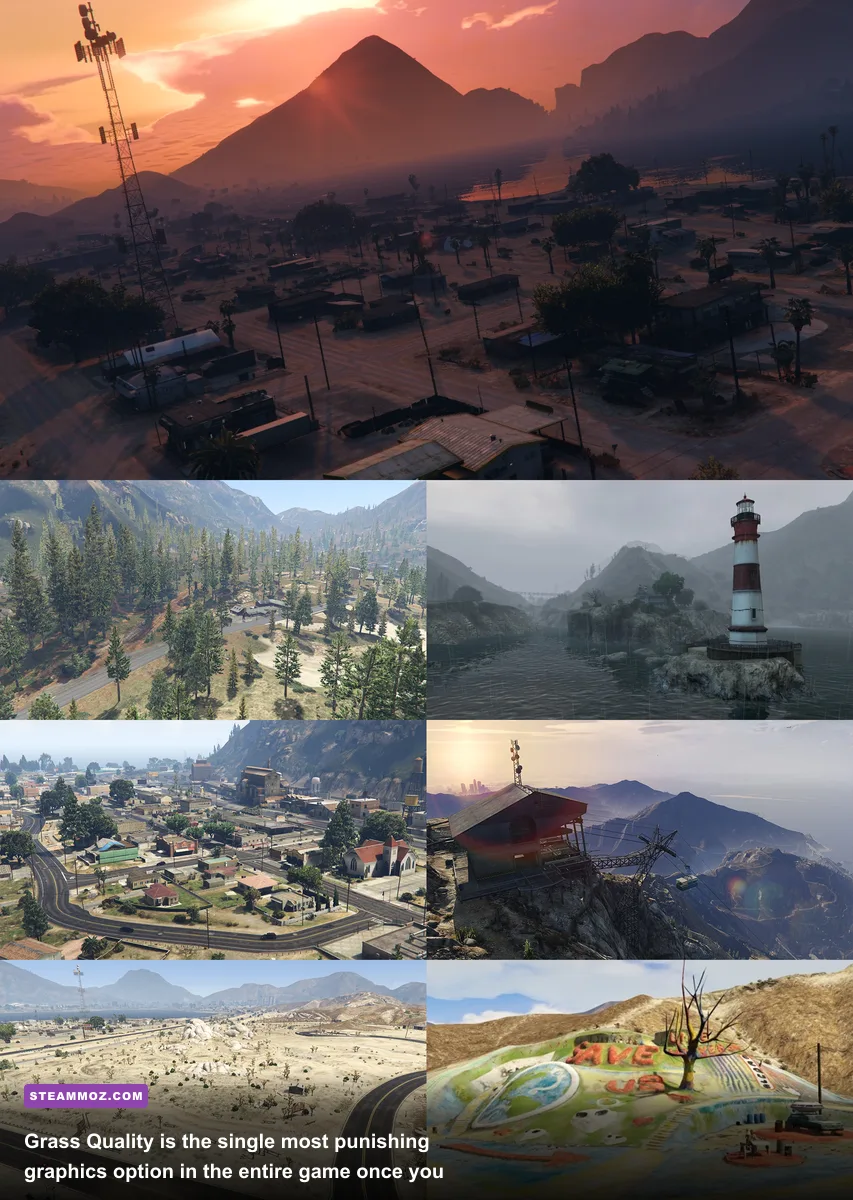 Dense grassy terrain in the hills of Blaine County in GTA 5 PC