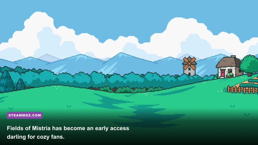 Fields of Mistria pixel art farm and village gameplay