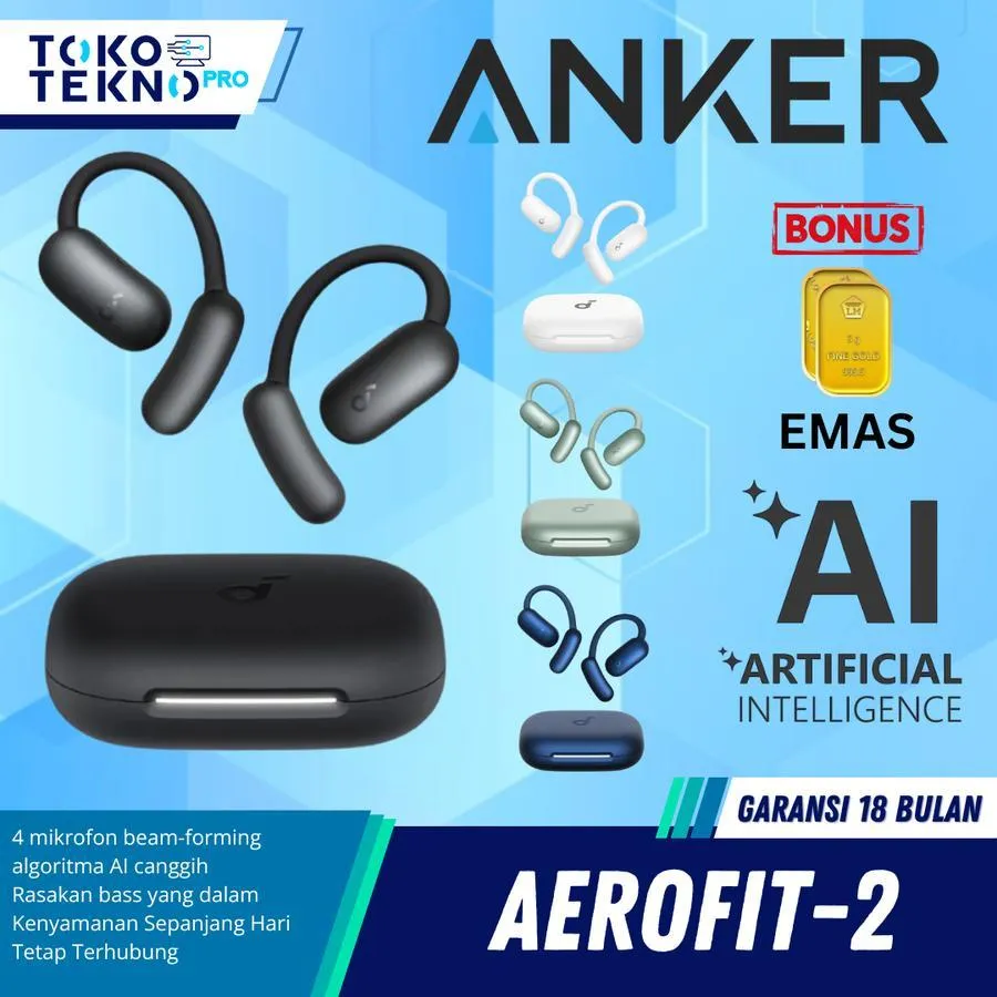 Anker Soundcore AeroFit 2 / Aerofit-2 Hi-Res Wireless Audio LDAC Bluetooth 5.4 IP55 AI Clear Calls Open Ear Adjustable Ear Hooks Snug Fit and Rich Bass