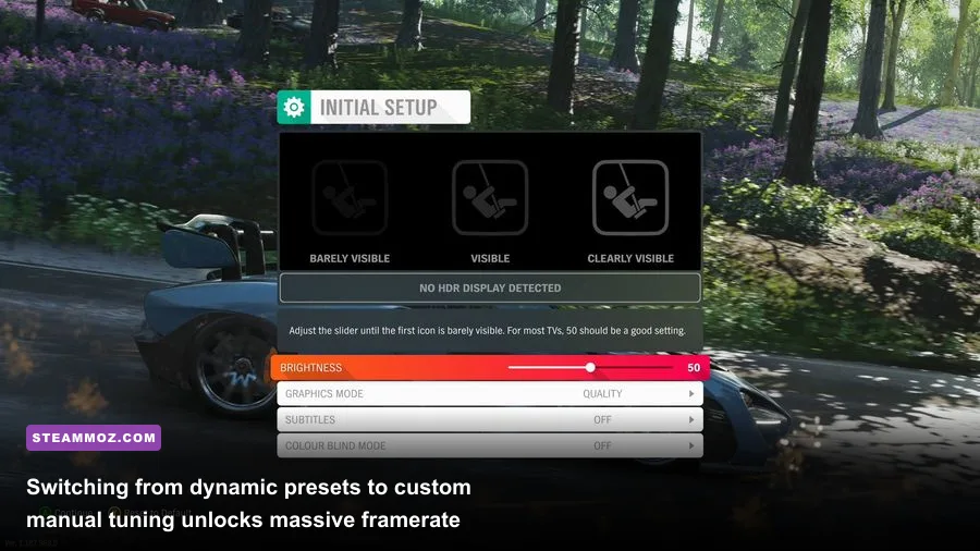 In-game advanced graphics settings menu in Forza Horizon 4 on PC