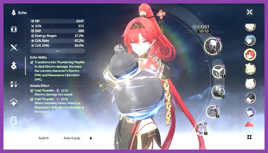 Wuthering Waves menu showcasing Sonata Effects and stats