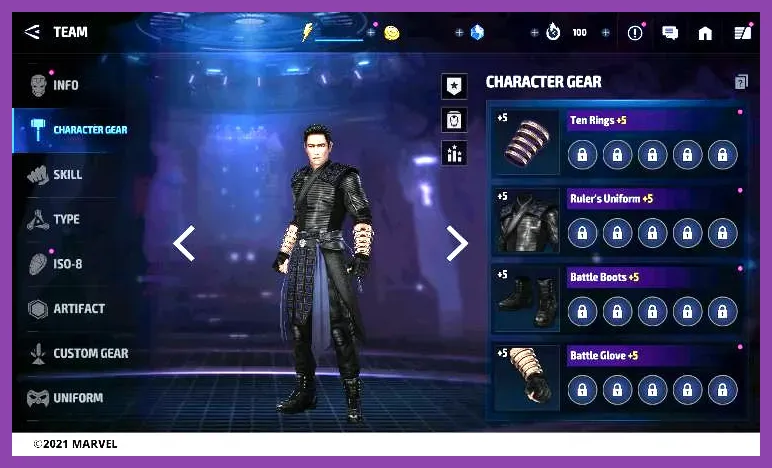 Marvel Future Fight custom gear and ISO-8 setup