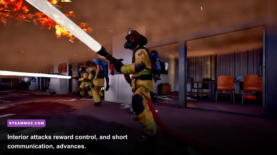 Firefighting Simulator Ignite firefighters attacking an interior room fire with a hose