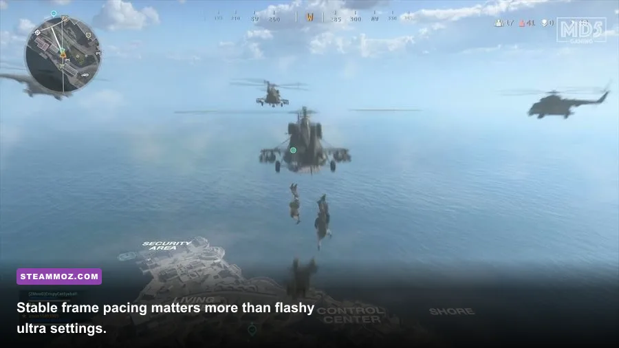 Warzone competitive gameplay on Rebirth Island with a clear 144 FPS setup