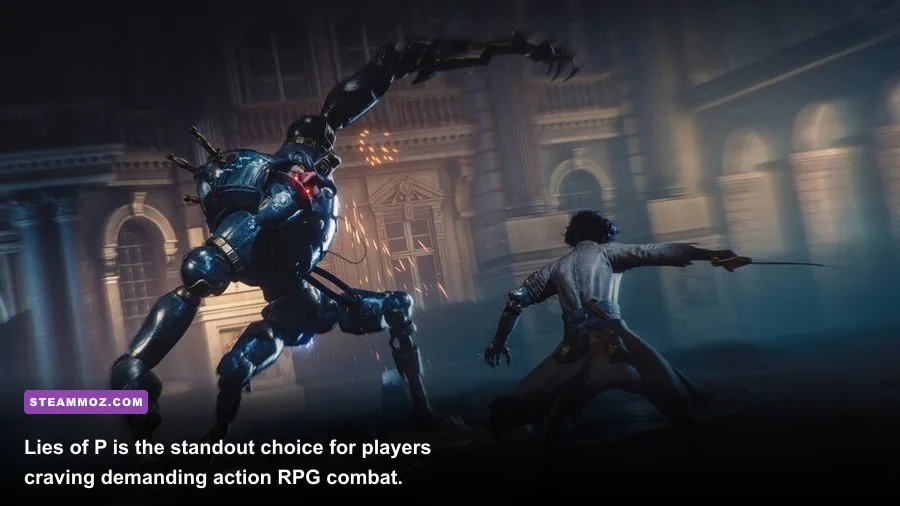 Lies of P combat in the ruined city of Krat on PC