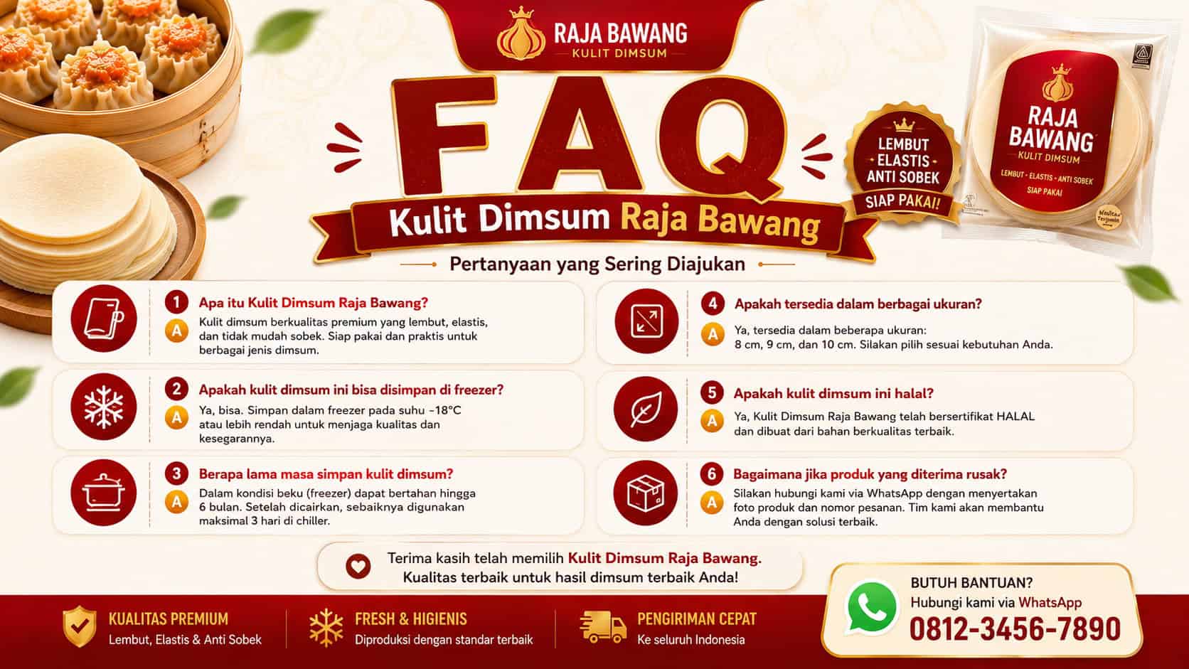 FAQ Kulit Dimsum Raja Bawang - Pertanyaan Seputar Pemesanan dan Produk