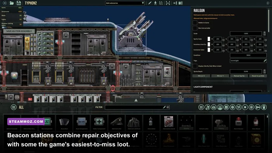 Barotrauma crew repairing a beacon station while searching for hidden rewards
